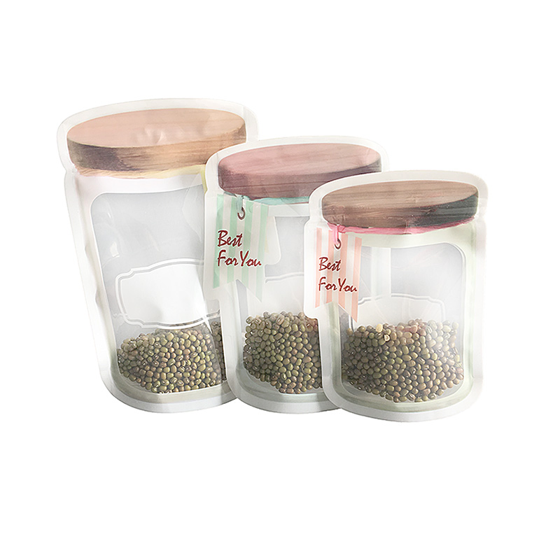 Plastic Packaging Zipper Juice Dried Food Nut Bottle Mason Jar Shape Bag