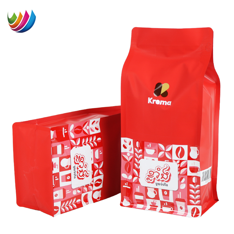 China Supplier Heat Sealing Valve Coffee Pouch Plastic Packaging Flat Bottom Stand up Foil Food Bag