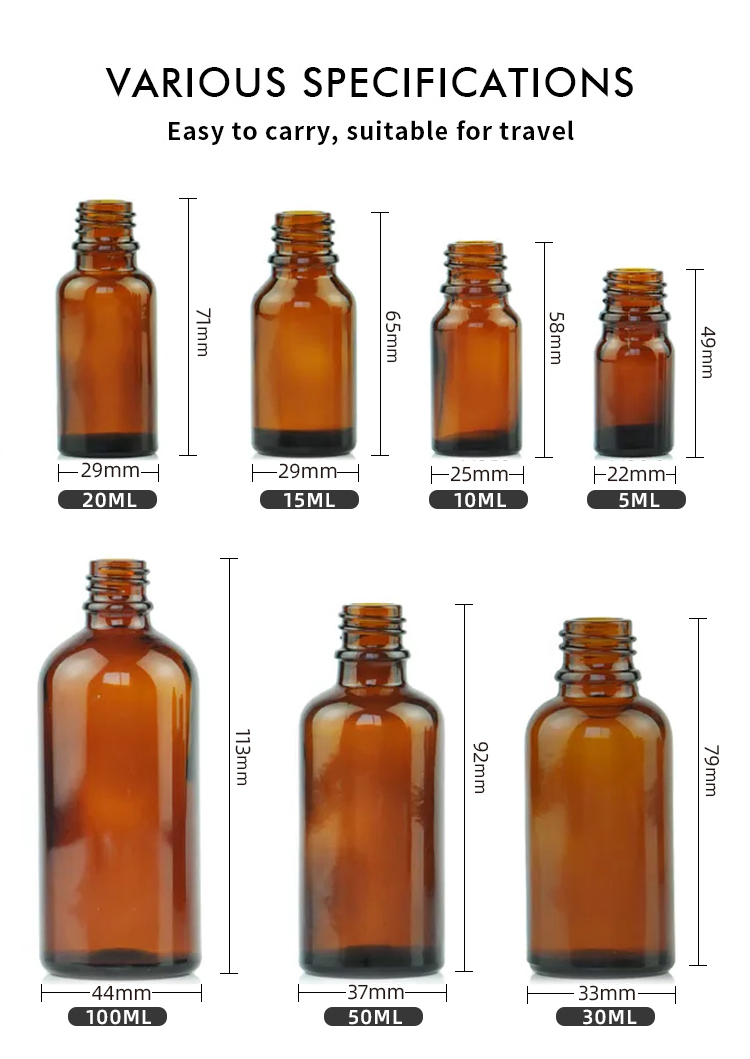 Amber Dropper Dispensing Bottle with Dropper Cap Serum Cosmetic Glass Pump Bottle