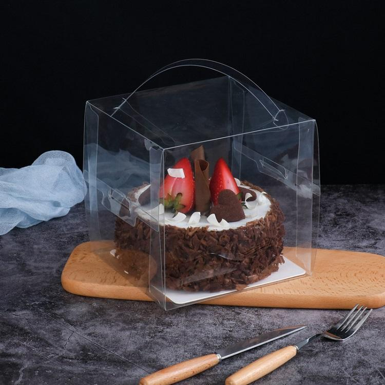 Custom Recyclable Pet Plastic Takeaway Packaging Box for Bakery Dessert Cupcake Handhold Hook Insert Paper Tray for Sushi Noodles