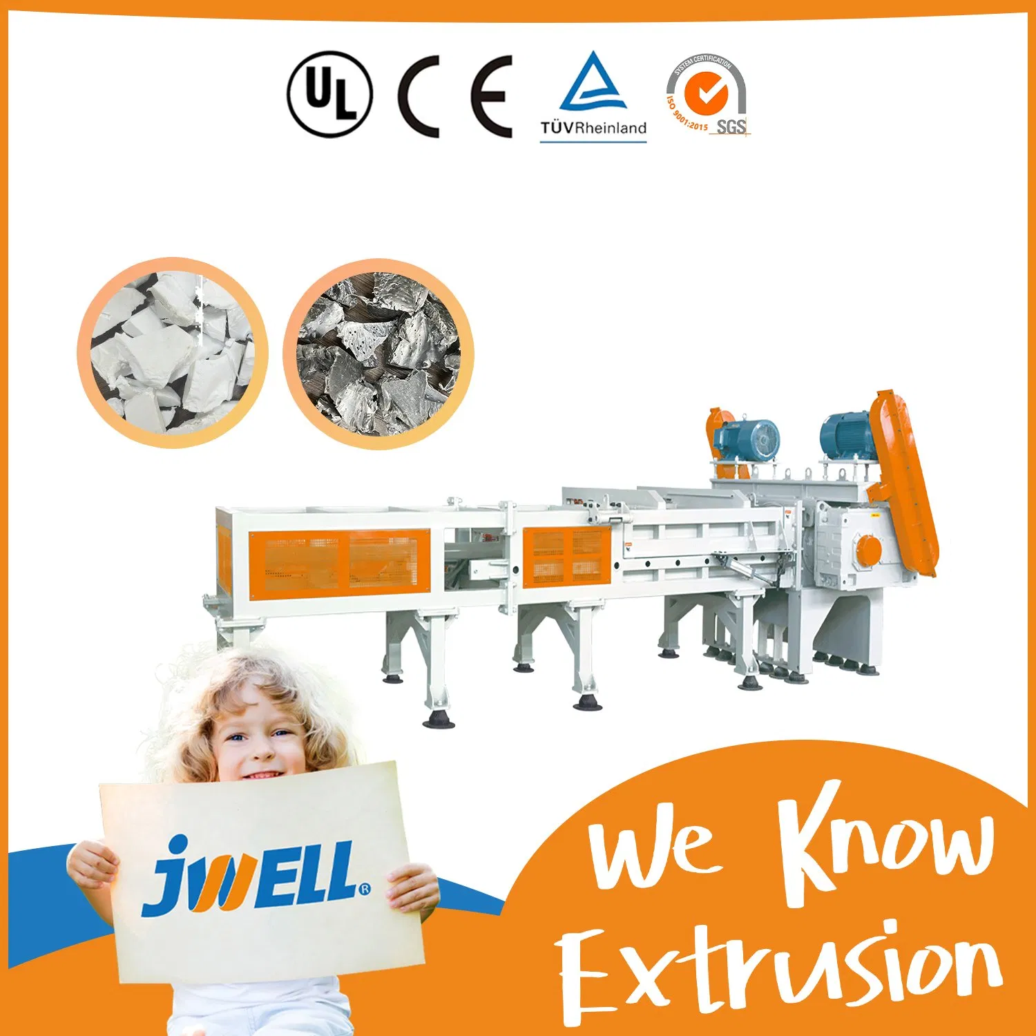 Jwell Waste Plastic Recycling Machine/ Pet Bottle Flakes Recycling Washing Line / PP Water Supply Pipe Crusher /Pelletizing/Plastic-Extrusion