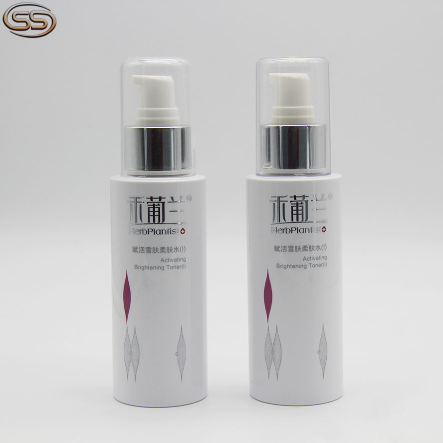 100ml Hot Stamping Handling Plastic Pet Lotion Bottle with Sliver Pump