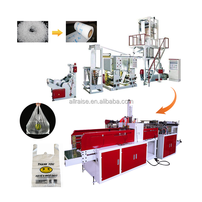 LLDPE LDPE HDPE Film Blowing and Printing Production Line Film Vest Bags Sealing Cutting Printer T Shirt Plastic Bag Making Machine Plastic Bag Machine
