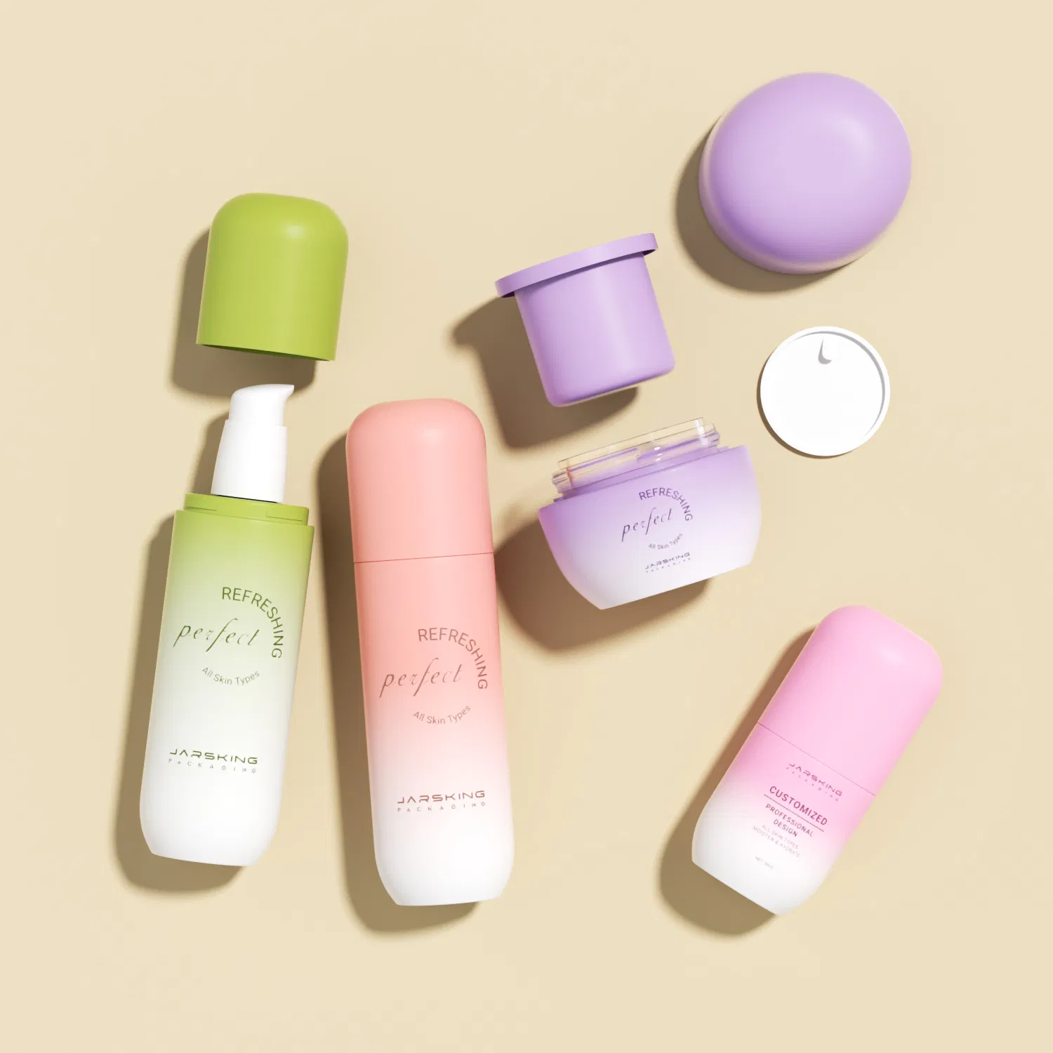 White High-End Glass Containers Cosmetic Packaging Cream Jar and Lotion Pump Bottles Set
