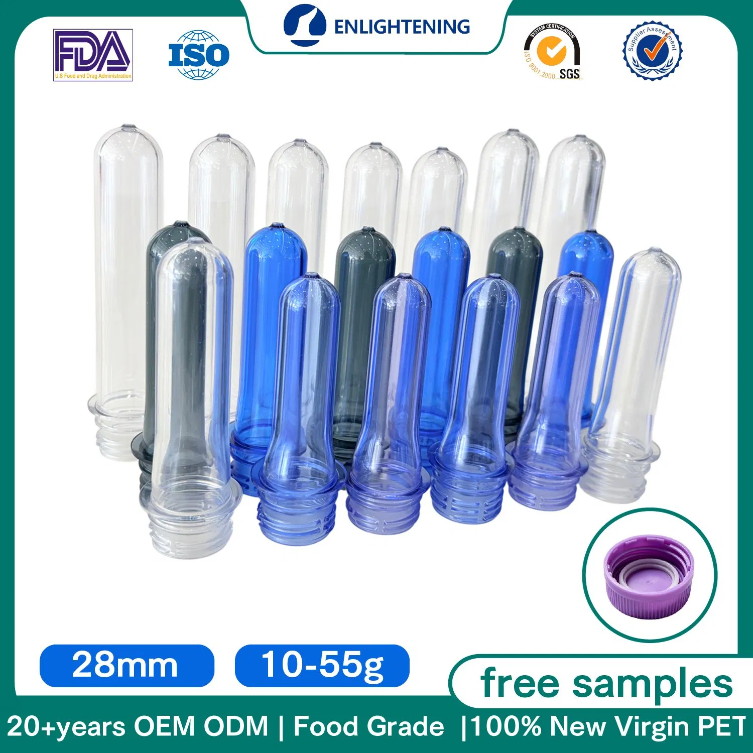 Eco Friendly Bulk BPA Free Pet Bottle Preform 28mm for Soda Water Bottle Manufacturer Pco 1881 BPA Free Custom OEM ODM Manufacturer for Soda Juice Milk