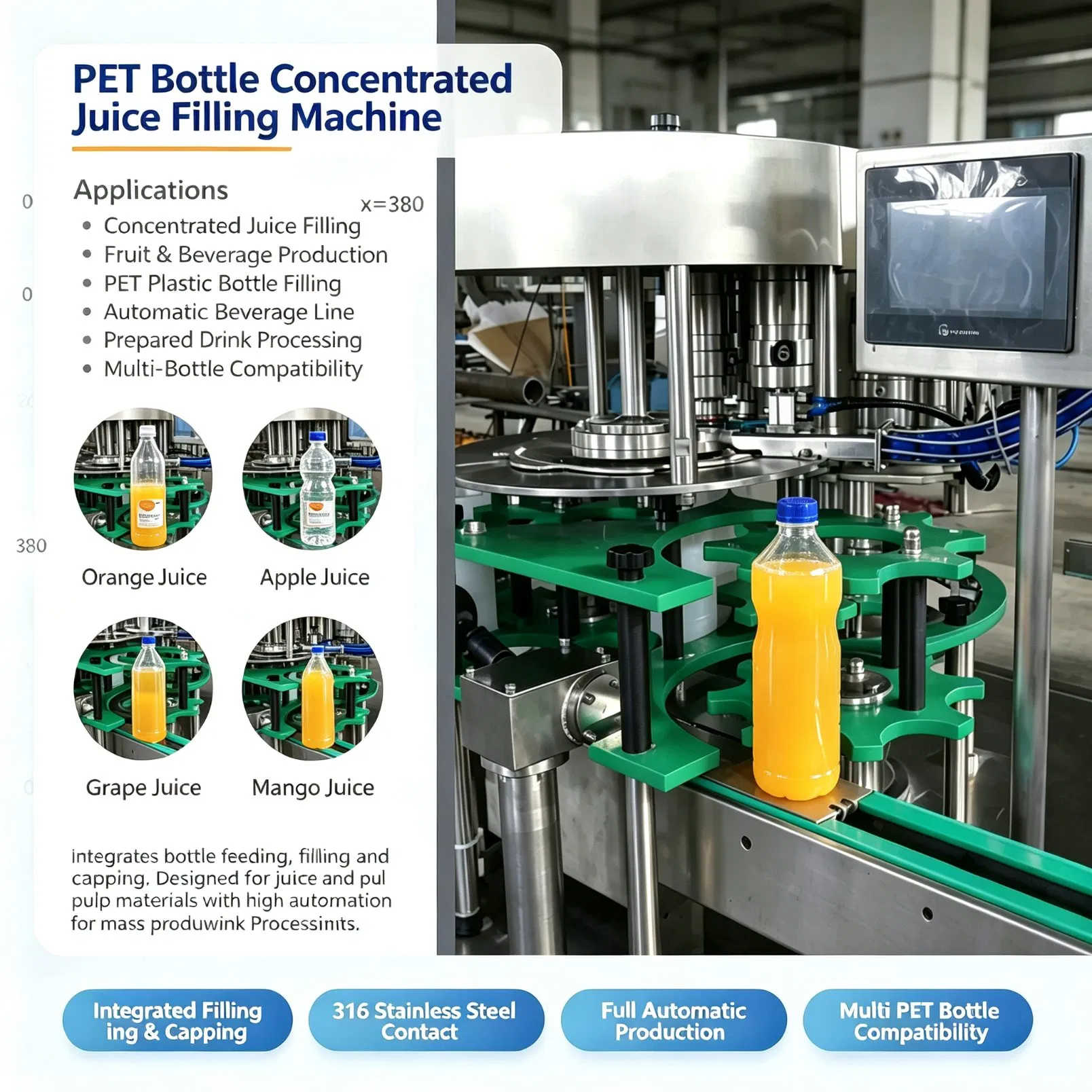 Commercial Full Auto Small Pet Bottle Concentrate Juice Filling Machine Beverage Production Plant Line