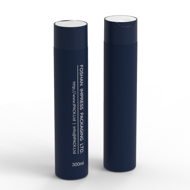 Tamper-Proof White Unique Disc Cap 300ml Hair Shampoo Shower Gel Container Navy Blue PE Plastic Bottle