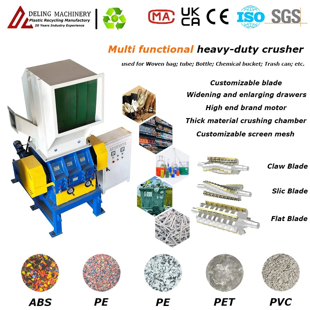 Powerful Vertical Plastic Shredder Grinder Pulverizer Crusher Machine for PVC Pipe PP Pallet Tray PE Film Bag Bucket Basket Barrel Pet Bottle Crushing Shredding