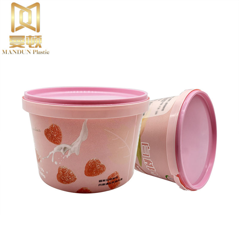 PP 500ml Round Gummy Candy Yogurt Ice Cream Cup Iml Plastic Containers with Lid