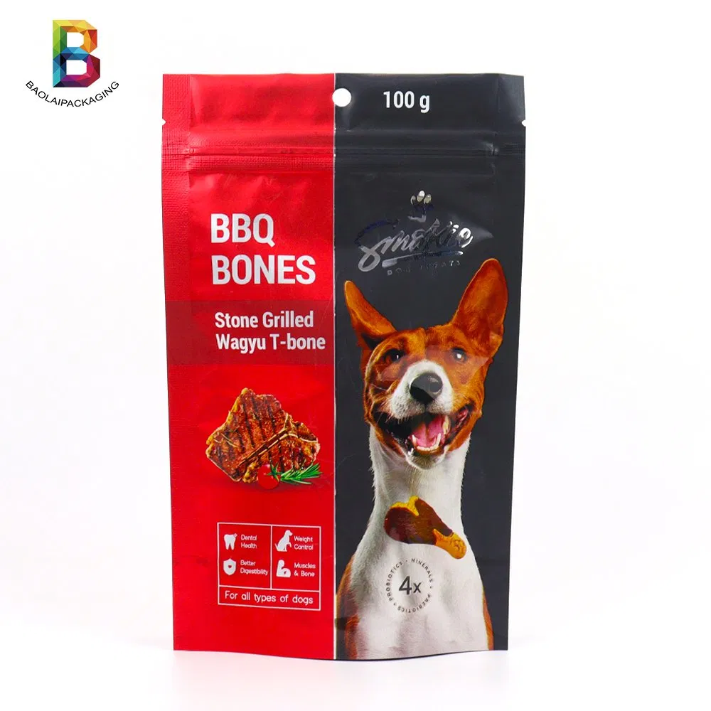 Aluminum Foil Poly Plastic Packaging Food Bag Pet Treats Food Pouch with Zipper Moisture Proof 100g Standing Bags