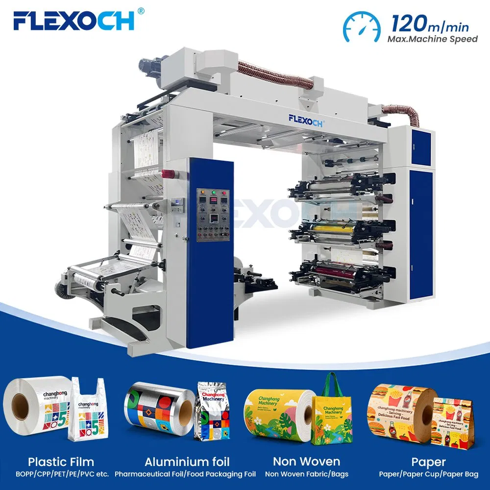 6 Color Flexographic Printer BOPP Pet PE PVC Plastic Packaging Printing Machine