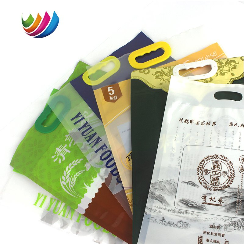 Custom Logo Printed Eco Friendly Biodegradable Thailand Basmati 1kg, 2kg, 5kg, 10kg Vacuum Plastic Packaging Handle Rice Bags