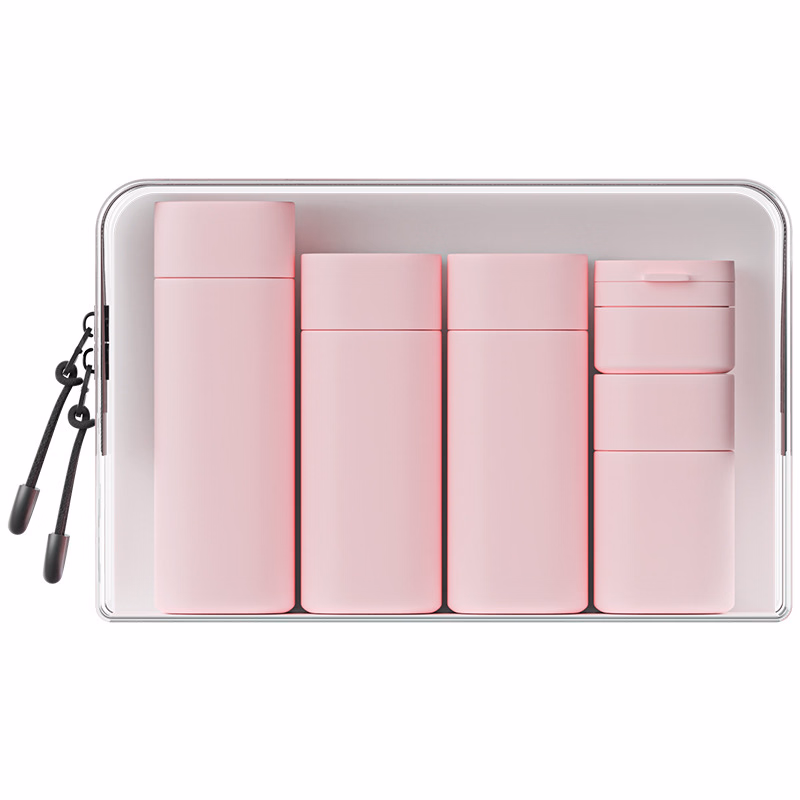 Refillable Travel Bottle Set for Cosmetic Toiletry Shampoo with Flip Top Cap Clear Zipper Case