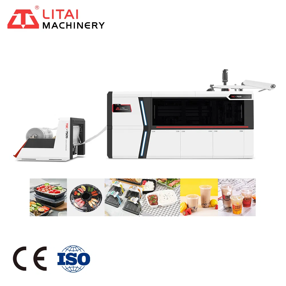 Fully Automatic Servo Drive Sour Cream PP PS Pet Plastic Cup Thermoforming Making Machine and Cover Make Machine