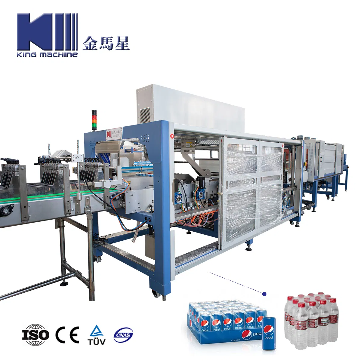 Linear Type Hot Pet Bottle Drinking Pure Water PE Film Wrapper Packing Automatic Shrinking Machine Glass Bottle L Type Heat Shrink Wrapping Packaging Machine