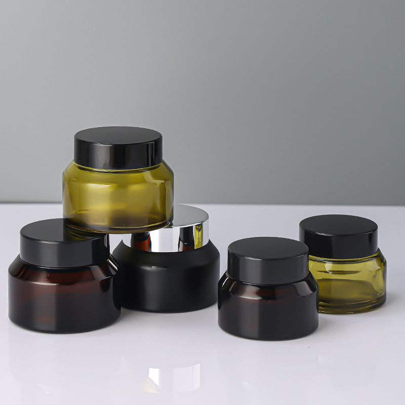 15g 30g Side-Shoulder Glass Cream Lotion Dispenser Matte Black Glass Face Cream Bottle Moisturizing Lotion Bottle Eye Cream Sample Bottle Empty Bottle