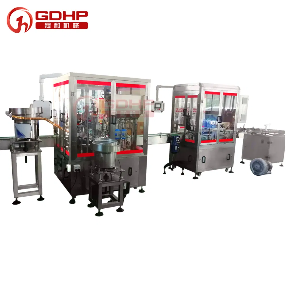 GDHP Fully Automatic Essential Oil Glass Plastic Bottle Filling Capping Packing Machine