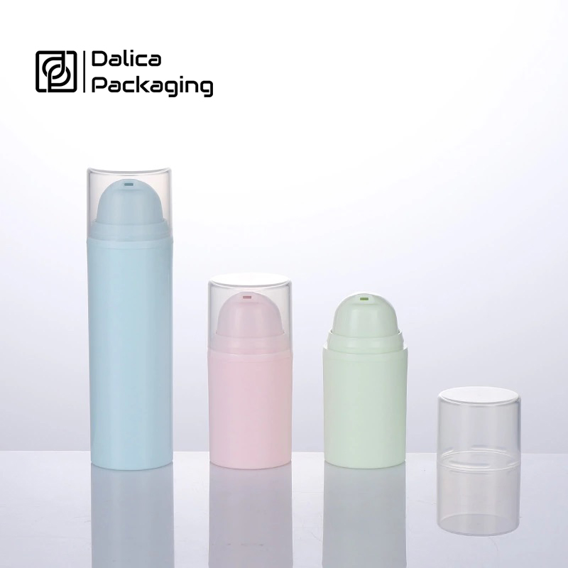 Chinese Manufacturer Custom Macaron Colors Round Recycled Empty PP Plastic Cosmetic Bottle with Airless Pump 15ml 30ml 50ml